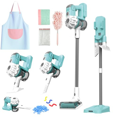 SMILESSKIDDO Kids Vacuum That Really Works - 3-in-1 Toy Vacuum with Real Suction, Apron, Cleaning Cloth, Duster & Colorful Beads, Toddler Cleaning Toy Set, Housekeeping Toy Gifts for Girls & Boys