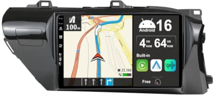 BXLIYER 4G+64G - Android 16 Car Stereo For Toyota Hilux (2015-2020) Navigation - Wireless Carplay + Android Auto - Rear Camera - IPS 10.1 Inch 2 Din - Steering Wheel WiFi DAB Fast-boot Split-Screen