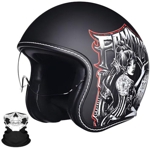 SYEBVTQ Jet Casco Moto Aperto - Vintage ECE Omologato for Donna Uomo 3/4 With Visiera Parasole, Scooter Mezzo Retro Style