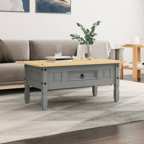 Tische, Akzenttische, Couchtische, Couchtisch, mexikanisches Kiefernholz, Corona-Serie, Grau, 100 x 55 x 44 cm
