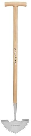 Berry&Bird Lawn Edger Tool - Sharp Stainless Steel Half Moon Blade with Ash Wood T-Handle, Heavy Duty Manual Garden Edger for Flower Beds, Sidewalks & Yard Landscaping