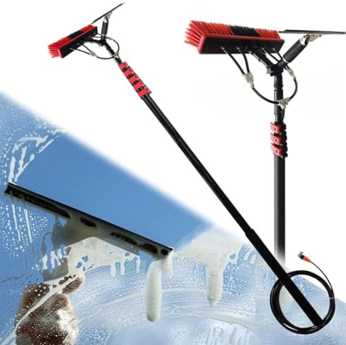 Asta telescopica da 3,6-10,8 m, Spazzola telescopica per la Pulizia delle finestre con distributore di Sapone e tergicristallo, per la Pulizia del Sistema Solare, del Tetto del Patio, Set PE