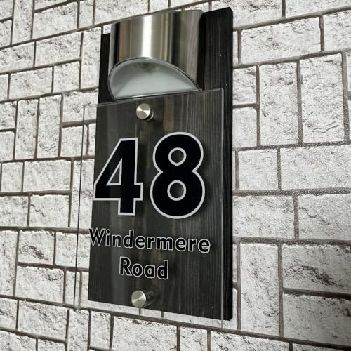 Personalisierte Solar-Adressschilder für Hof, individuell beleuchtete Adressschilder für Häuser, solarbeleuchtete Hausnummern, modernes Türschild (schwarz, 15 x 29 cm)