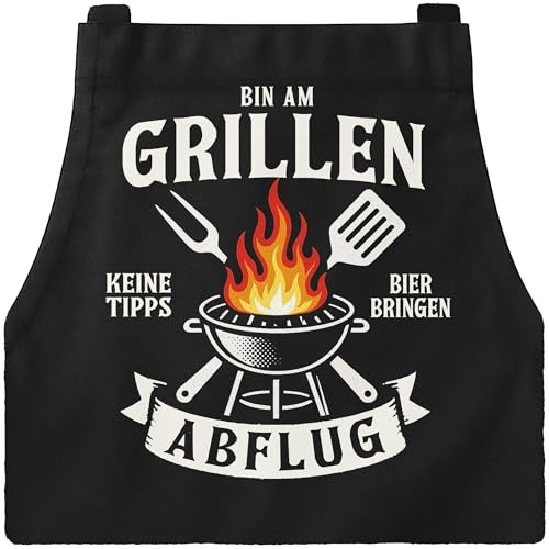 MoonWorks® Grillschürze für Männer mit Spruch Bin am Grillen Abflug Kochschürze Herren für BBQ Schürze Baumwolle