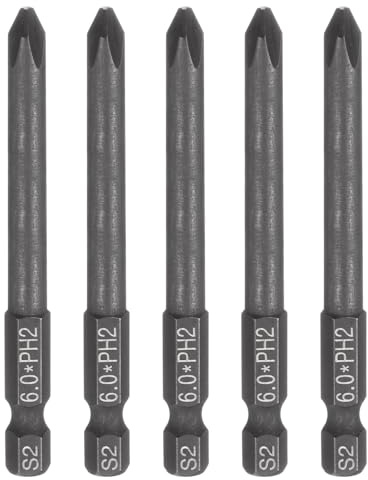 sourcing map 5pcs #2 Phillips Screwdriver Bit PH2 1/4 Hex Shank 3 (75mm) Long 6mm Rod Magnetic Cross Head Drive Drill Bits S2 Steel Industrial Screw Driver Electric Power Tool, Black