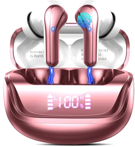 Cuffie Bluetooth, Auricolari Bluetooth 5.4 con 4 HD Mic, Cuffie Wireless Stereo HiFi, 45 Ore Cuffiette Bluetooth In Ear con LED Display, ENC Cancellazione Rumore, IP7 Impermeabili, Touch Control