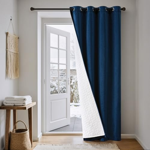 MIULEE Thermovorhang Samt, Kälteschutz Wärmevorhang, Blau, 100x200cm 1er | Doppellagiger Samt-Thermovorhang mit Gestepptem Futter, Blickdicht, Kälteschutz für Haustüren im Winter