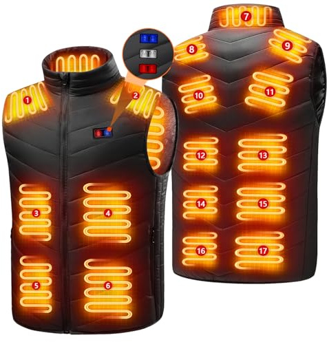 Electric Heated Gilet for Men Women, USB Heated Vest with 17 Heating Zones 3 Heating Levels Machine Washable, Heated Winter Body Warmer Jacket Coat for Outdoors Sking Hunting Hiking Camping Golf XL