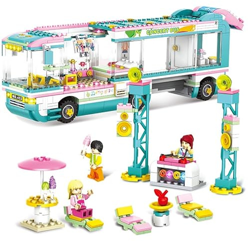 AURUM Klemmbausteine Musik Bus Bausteine Set 742 Teile – Konzertbus Bausatz mit Figuren & Bühne