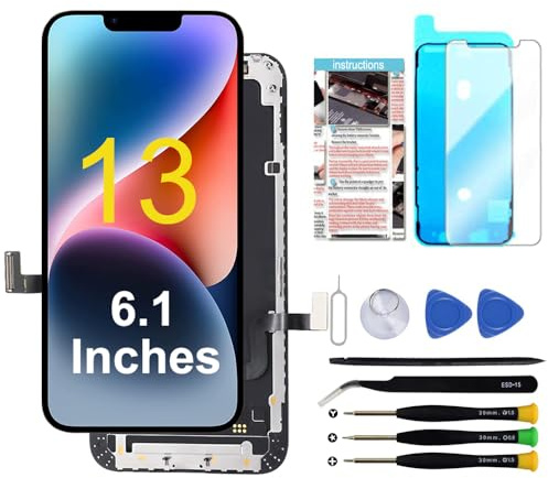 Fixerman Écran pour iPhone 13 6,1 Pouces,LCD Display pour iPhone 13 Ecran Tactile Digitizer Assembly avec Kit De Réparation Complet + Protecteur D'écran,Modèle A2482,A2631,A2633,A2634,A2635