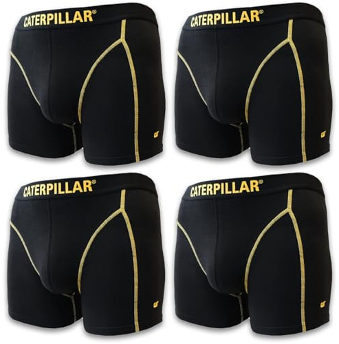 Caterpillar CAT Boxershorts för män, långa boxershorts, retroshorts, långa, något längre kalsonger på benet i svart och storlekar S, M, L – i 4-pack, 4-pack svart, L
