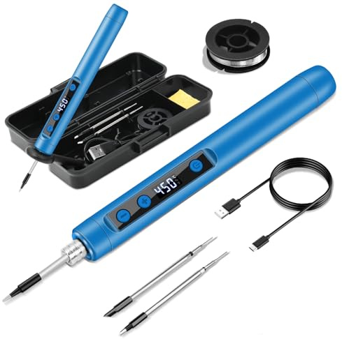 Cordless Soldering Iron Kit - 1100mAh USB Rechargeable Portable Cordless Soldering Gun - LCD Digital Adjustable Temperature Thermostatic for Home Appliance Repair, DIY