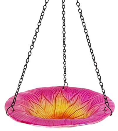 Bol mangeoire à oiseaux d'extérieur – 20 x 20 x 38 cm, bain en forme florale, support de bassin en verre, plat de jardin décoratif, ornement sur socle en fer | Attraction faunique pour la cour, le pat