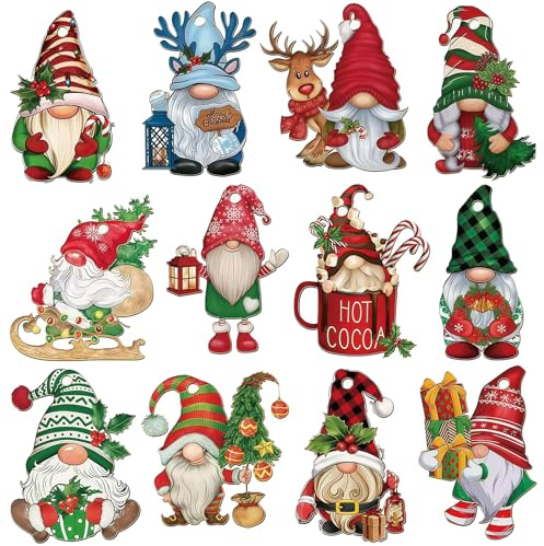 AYNKH 24 Stück Holzanhänger Weihnachten Deko, Weihnachtsanhänger Holz Nikolaus zum Basteln, Christbaumschmuck und Weihnachtsbaumschmuck für Baum Deko (12 Motive)