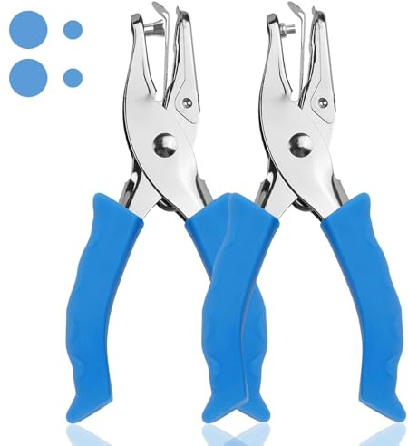 Single Hole Punch, 2 Pcs Hand Hole Puncher with Soft Grip Handle, 1/4 and 1/8 Small Hole Paper Punch for Crafts, Scrapbooks, 6 Sheets Capacity, Tags, Tickets (Blue)