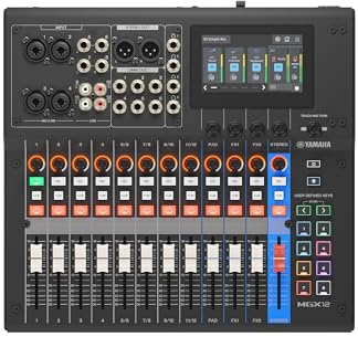 YAMAHA MGX12 Digital Mixer med LCD-Pekskärm, Bluetooth, Svart | Kompakt mixer med dubbla USB, multispårsinspelning på microSD och intelligenta ljudverktyg