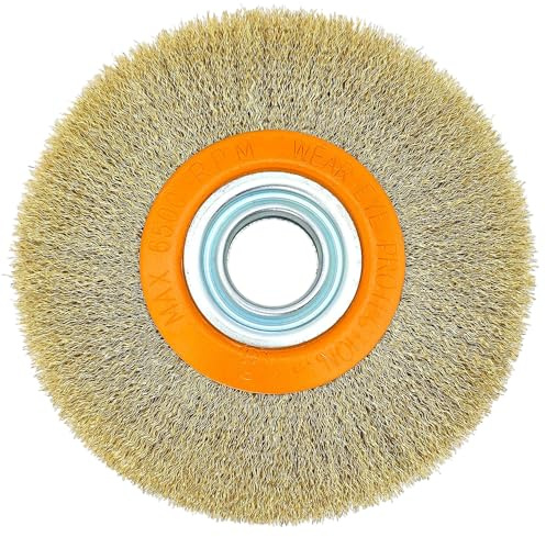 HERO Profi Rundbürste 180 mm – Stahldraht vermessingt / Bohrung 32 mm inkl. Reduzierungen 13 - 25,4 mm – Drahtbürste / Reinigung & Polieren - Scheibenbürste gewellt für Schleifmaschine / Schleifbock
