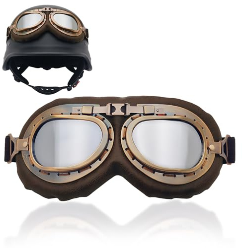Eniyou Disfraz Vintage Gafas Moto Prueba De Viento, Gafas Voladoras De Aviador Vintage Para Hombre Y Mujer, Visión Nítida, Para Atv, Bicicleta, Deportes Al Aire Libre (Plateado)