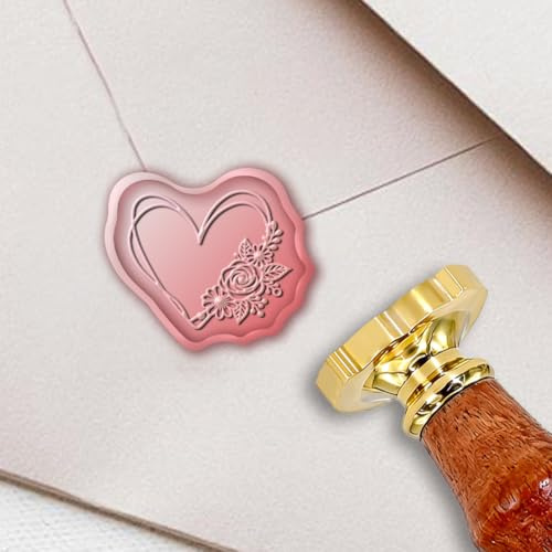 PRESSINART Herz Wachs Siegelstempel 0.79 x 0.91 Zoll Umschlag Wachssiegel Herzblumen Design Abnehmbarer Messingkopf Versiegelung Mit Holzgriff Für Geburtstags Und Hochzeitseinladungen Karten