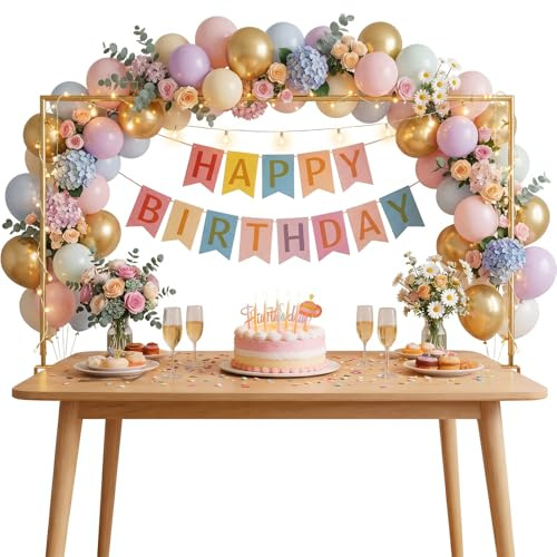 Over The Table Rod Stand with Clamps, QCGNIUI Gold Metal Over Table Hanging Rail Adjustable 150-220CM Length Balloon Flower Arch Stand for Birthday, Party, Graduation, Wedding Festivals