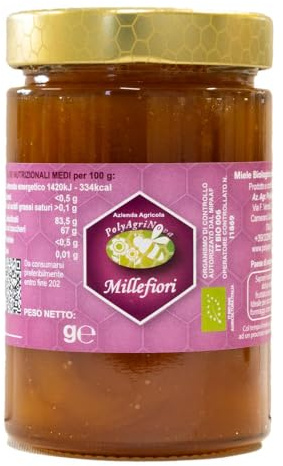 Miele millefiori estivo italiano biologico 500g, dal gusto dolce e intenso. Ideale su pane, bevande e dolci, prodotto con passione nel Piemonte biologico