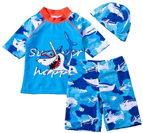 Maillot de bain 3 pièces pour tout-petit, maillot à manches courtes, pantalon, protection anti-rashguard, séchage rapide, vêtements de plage pour bébé, bleu ciel, 5-6 ans