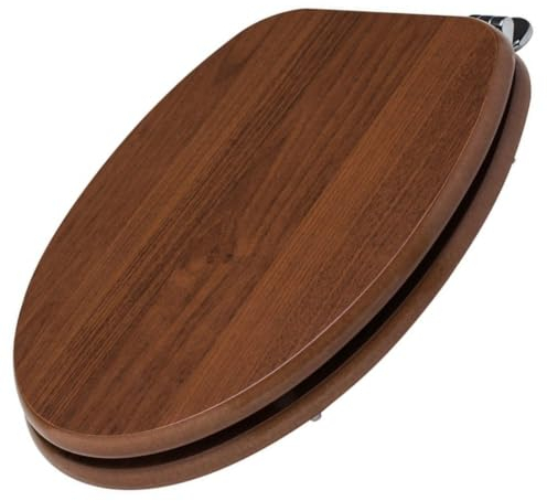 Schläfer 4637173 | Weser- WC-Sitz Walnuss Dunkel Holz-Mdf, WC-Sitzauflage, Toilettendeckel, Universal Toilettensitz in Universaler O Form, Klodeckel, Metal Verchromte Scharniere, Ovale Klobrille