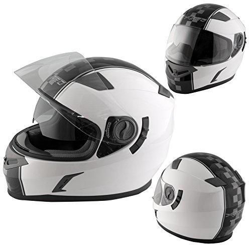 A-Pro Casco Integrale Moto Scooter Touring Visiera Interna Parasole Viaggio Bianco L