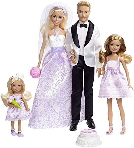 Barbie Coffret Mariage 4 poupées, Dont Deux mariés et Deux Demoiselles d'honneur, Jouet pour Enfant, DJR88
