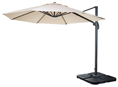 Mendler Sombrilla para gastronomía HWC-A96, sombrilla redonda, diámetro de 3 m, poliéster aluminio/acero, 23 kg, con soporte, color crema