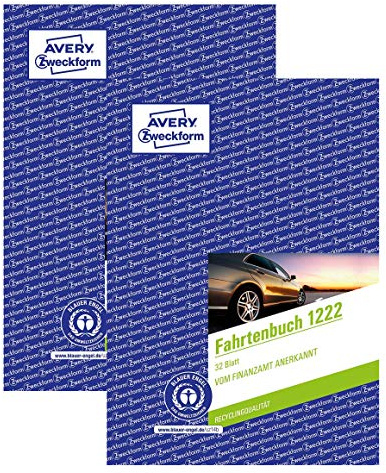 AVERY Zweckform 1222 Fahrtenbuch(für PKW, A5, Recycling, 32 Blatt) (2er Pack weiß, PKW | DIN A5)