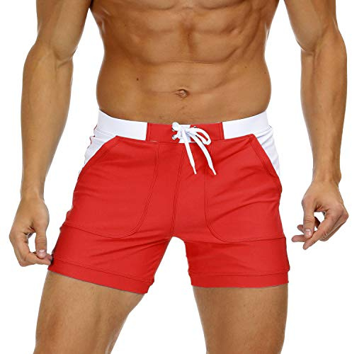 MAGNIVIT Men's Swim Sport Briefs Short Swim Jammer Racer Mens Square Leg Swimsuit Red