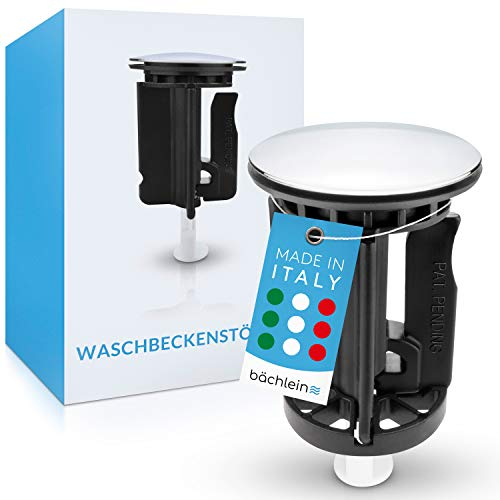 Bächlein Universal Waschbeckenstöpsel - der bewährte Abflussstopfen neu gedacht - Abfluss-Stopfen Chrom aus massivem Messing mit innovativem, verstellbarem Flügelstopfen und extra Dicker Dichtung