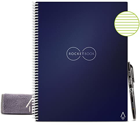 Rocketbook Reusable Digital Notebook - Smart Notepad A4 Blue - Spiral Note Book To Do List Pad, Lined Paper with Frixion Erasable Pen and Wipe, Office Gadget with Rocketbook App, Reduce Paper Waste