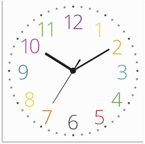 ARTLAND Wanddeko Wanduhr ohne Tickgeräusche aus Alu Kinderuhr Funk Uhr lautlos 30x30 cm Lernuhr Kinder Comic Design Uhrzeit Lernen Junge Mädchen Bunt U1LT
