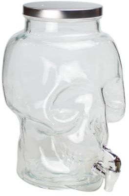 Ard'time - Fontaine Distributeur de Boisson, Cocktail et Eau, Grand Modèle 8L, Forme Tête de Mort en Verre Cubanios, Jarre en Verre avec Robinet, Fermeture Couvercle
