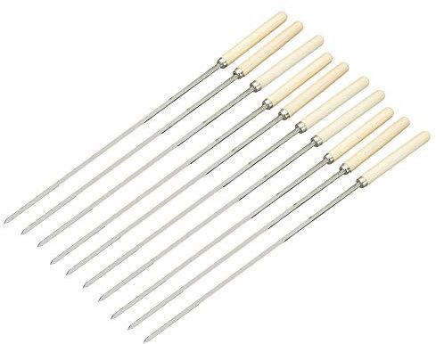 HIOD 10 Pièces Brochettes de Barbecue Plates Réutilisables avec Manche en Bois Bâton D'aiguille de Barbecue en Acier Inoxydable pour Outils de Cuisine de Pique-Nique de Camping en Plein Air,Flat