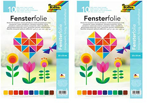 Folia 455409 Pellicola per finestra, autoadesiva, trasparente, colori assortiti, ca. 23 x 33 cm, 10 fogli ideale per la creazione di immagini per finestre (2)