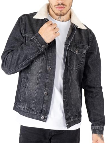 NOROZE Män jeansjacka med avtagbar sherpa-krage klassisk päls jeans lastbilskappa