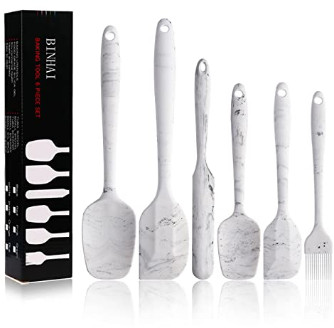 BINHAI Silicone Spatula Set - Marble Pattern 6 Piece Non - Stick Rubber Spatula with Stainless Steel Core - Heat-Resistant Kitchen Utensils Set for Cooking, Baking and Mixing
