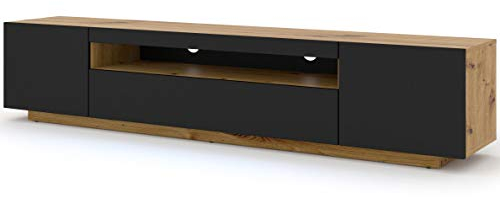 BIM Furniture Lowboard TV 200 cm - Universell Sideboard mit Laminierten Fronten, Hängend oder stehend - Fernsehschrank HiFi Schrank fürs Wohnzimmer Artisan Eiche und Schwarz Matt