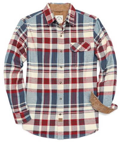 Dubinik® Camisa de Franela para Hombre, a Cuadros, Camisas de Franela, Manga Larga, Informal, con botón, con Bolsillo en el Pecho, Ajuste Normal, Vino Teal, L