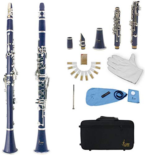 B-Klarinette für Anfänger, Bakelit Klarinette auf Schülerniveau Anti-Oxidations-Vernickelungsknopf Orchester Musikinstrumente mit 1 Schachtel Schilf, Etui, Reinigungstuch(Dunkelblau)