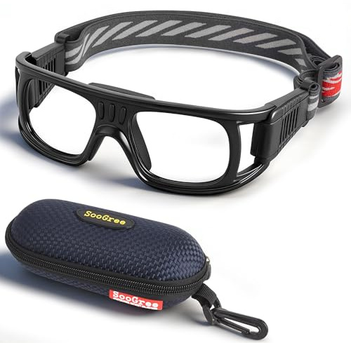Professional Sports Goggles Glasses Men Women Racquetball Basketball Football Sport Eyewear Protective Glasses Anti-fog Shock Collision Lens Replaceable (Black Frame Black Pad) 8068