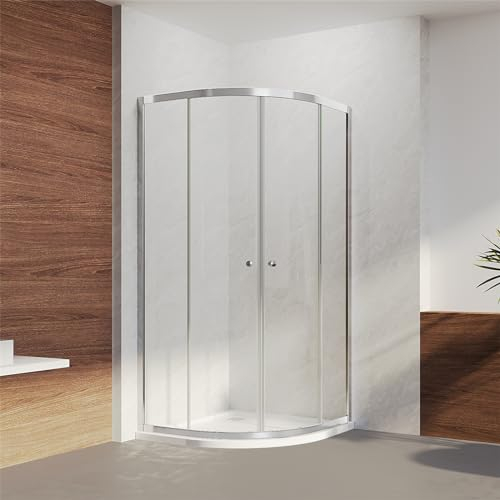 Viertelkreis Duschkabine 90x90x185cm Runddusche Duschabtrennung Doppel Schiebetür Duschwand Duschtür