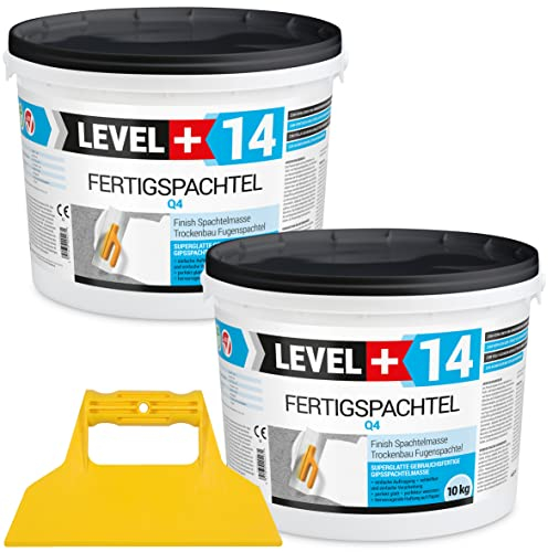 Espátula de acabado, 10 kg + 10 kg, espátula alisadora para juntas blanco puro + espátula de plástico sin dentado juego RM14