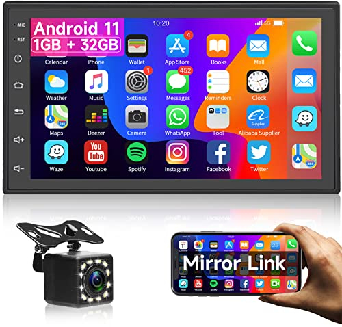 Hodozzy Autoradio Android Navi 7 Zoll 2 Din Touchscreen Autoradio mit GPS Navigation, WiFi, Bluetooth Autoradio Doppel Din IPS Bildschirm 32GB, Mirror Link, FM RDS Radio Stereo, Rückfahrkamera, USB
