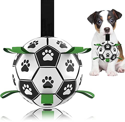 Domchan Dog Soccer Ball, Interactive Toys for Tug of War, Puppy Birthday Gifts, Tug Toy, Water Toy, World Cup Durable Balls for Small & Medium Size (6 inch)