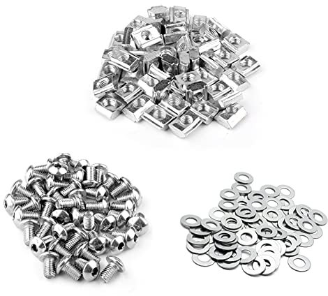 iYueMps T Slot Nut Screws Kit,Include 50Pcs M5 T Nuts,50Pcs M5 Socket Screws with 50Pcs Flat Washers for 2020 Aluminum Profile Extrusion Angle Mounting
