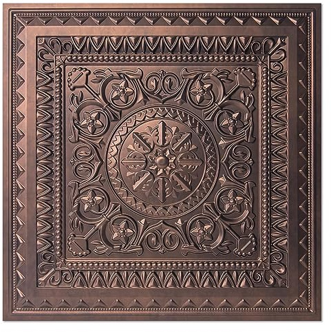 Art3d Lot de 12 dalles de plafond à coller, feuille de plastique de 61 x 60 cm en cuivre antique (4,5 m²)